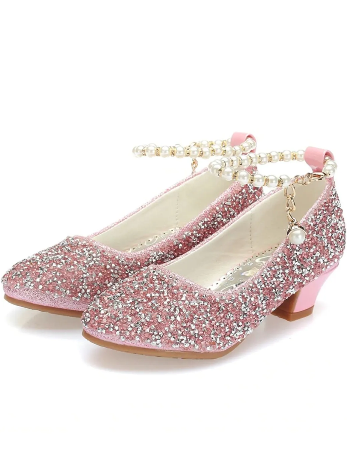 Girls Glittering Sequined Flats with  Pearl Embellished Ankle Strap and Pearl Charm By Liv and Mia