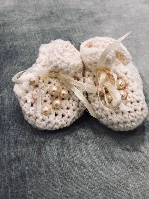 Ivory Pearl Crochet Booties