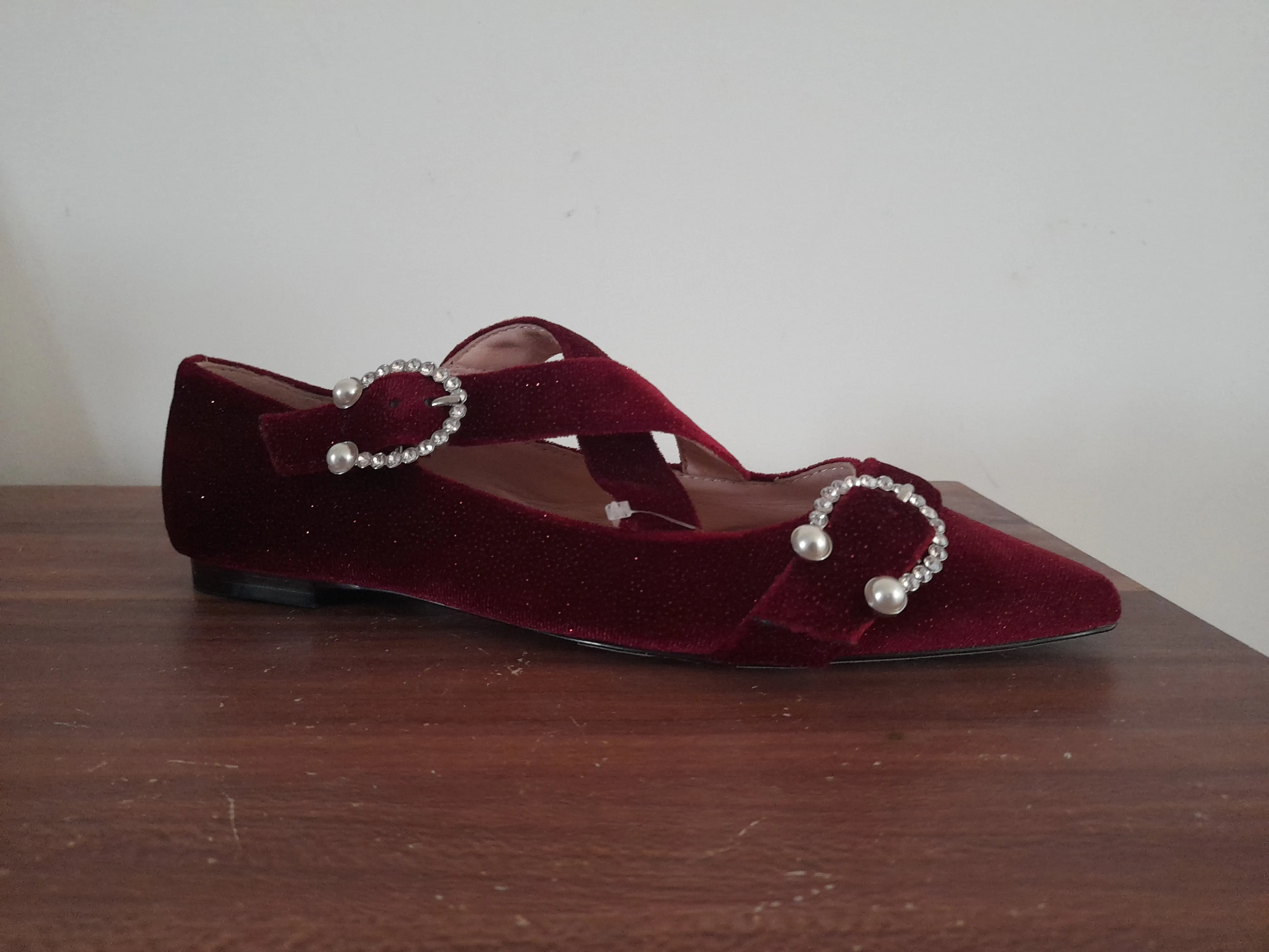 J Crew Burgundy Glitter Suede Girls Flats