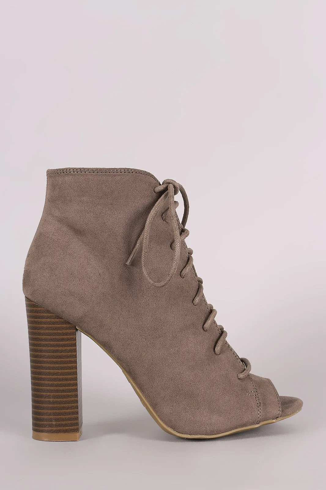 Libby - Suede Peep Toe Lace-Up Chunky Heeled Booties