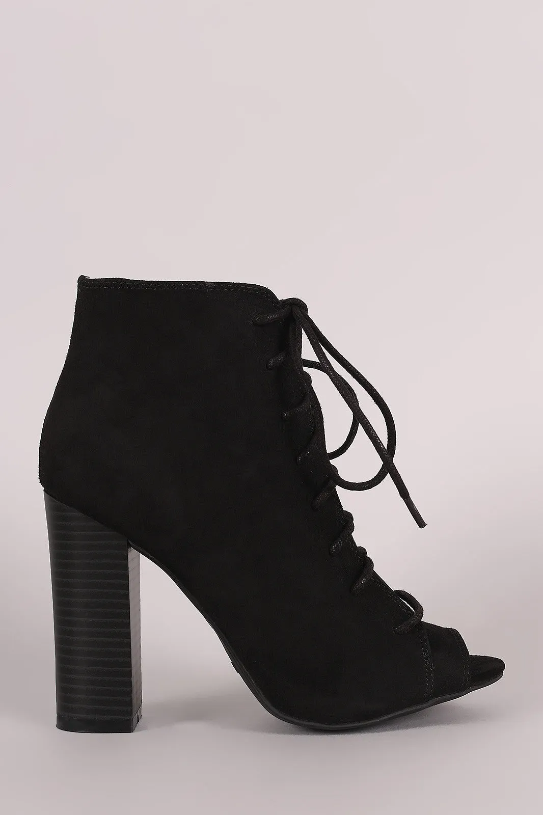 Libby - Suede Peep Toe Lace-Up Chunky Heeled Booties