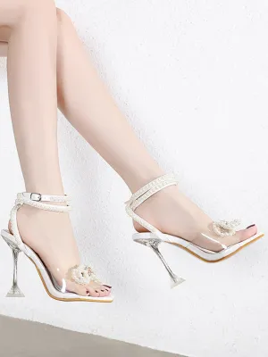 Pearl Bowknot Decor High Heel Sandals