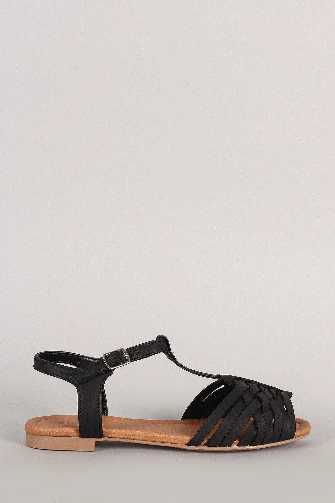 Qupid Peep Toe Fisherman Flat Sandal