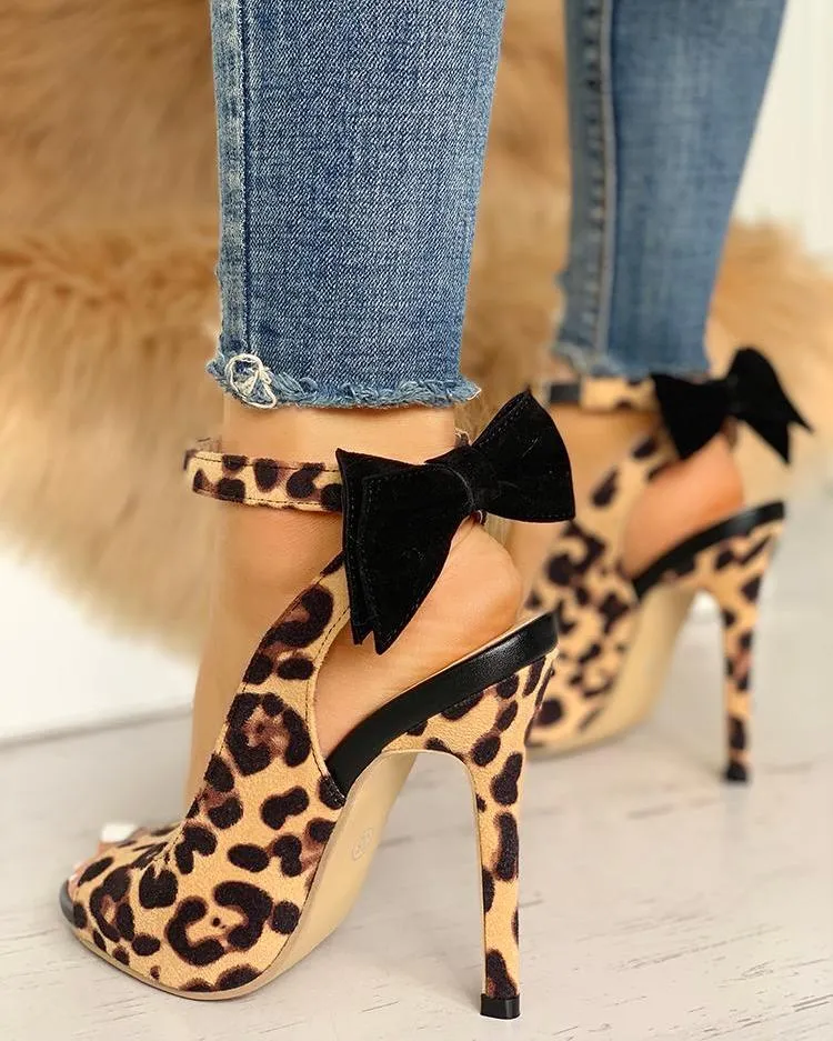 SHY Leopard Bow Pumps Women High Heels Pointed Toe Stiletto Pumps   Party Woman Black Wedding Shoes Dropshipping