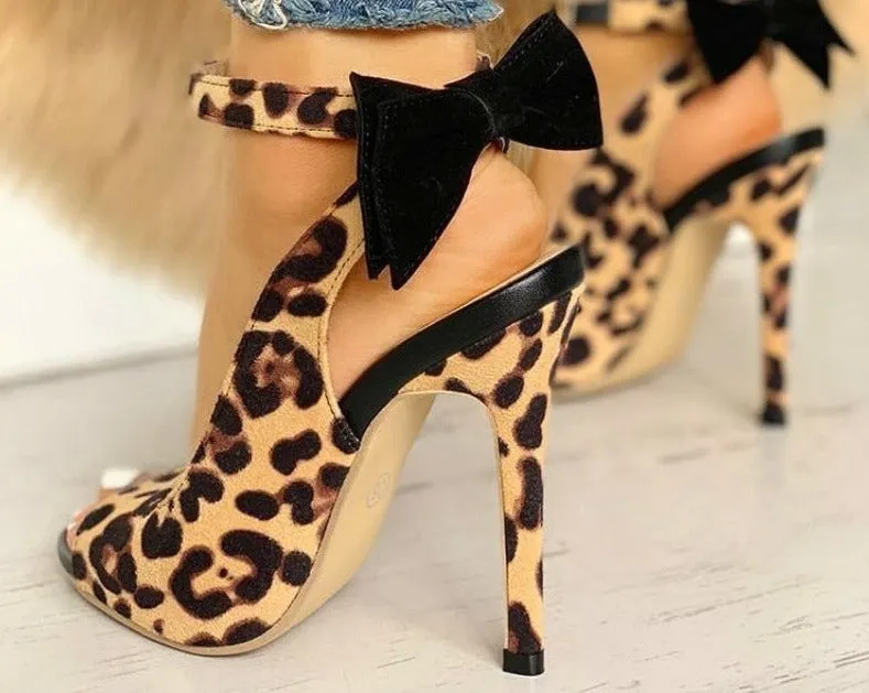 SHY Leopard Bow Pumps Women High Heels Pointed Toe Stiletto Pumps   Party Woman Black Wedding Shoes Dropshipping