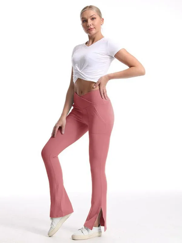 Slit Micro High Waist Elastic Hip Lifting Abdomen Dance Casual Sports Trousers