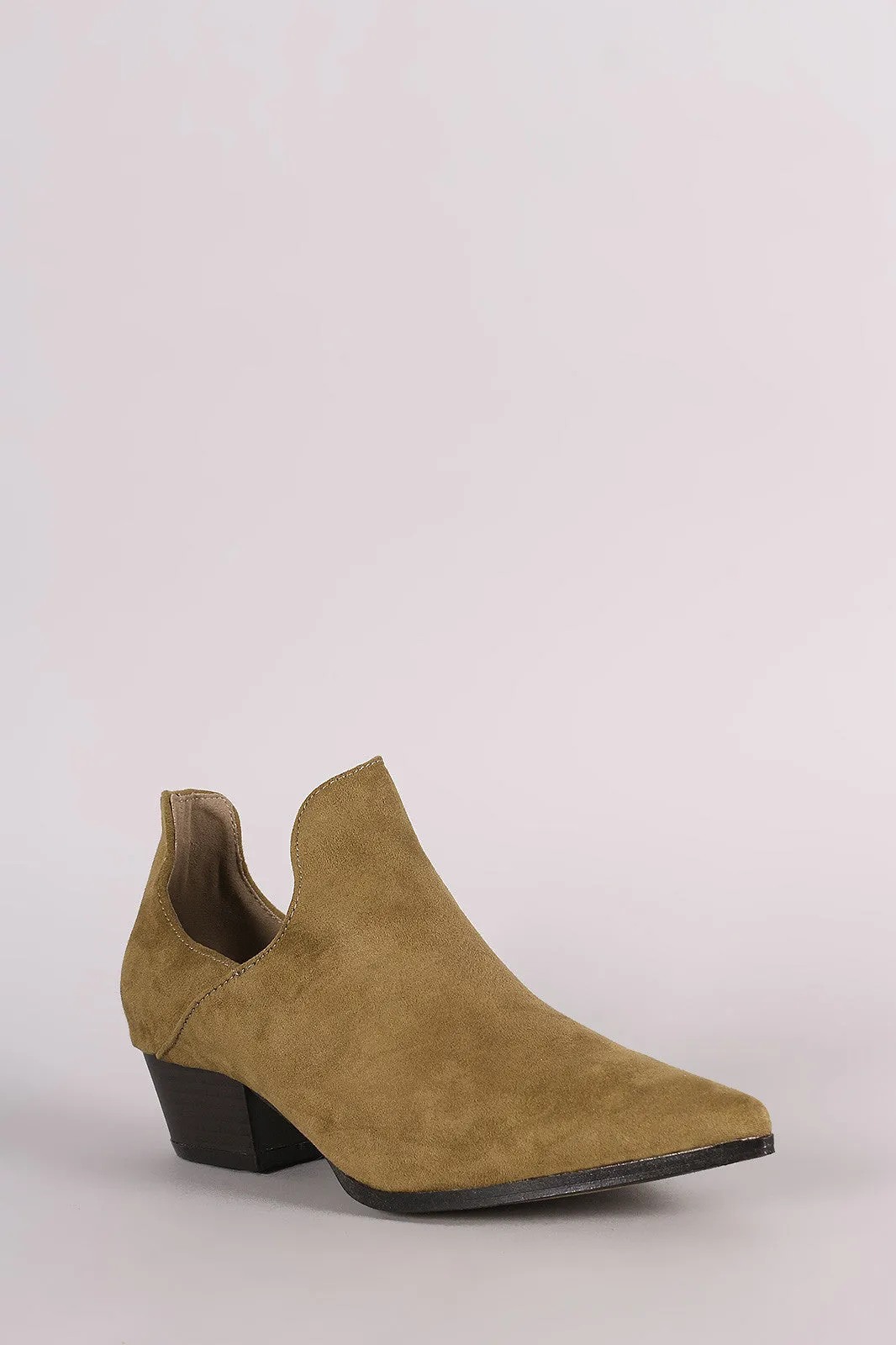 Suede Cutout Pointy Toe Western Booties