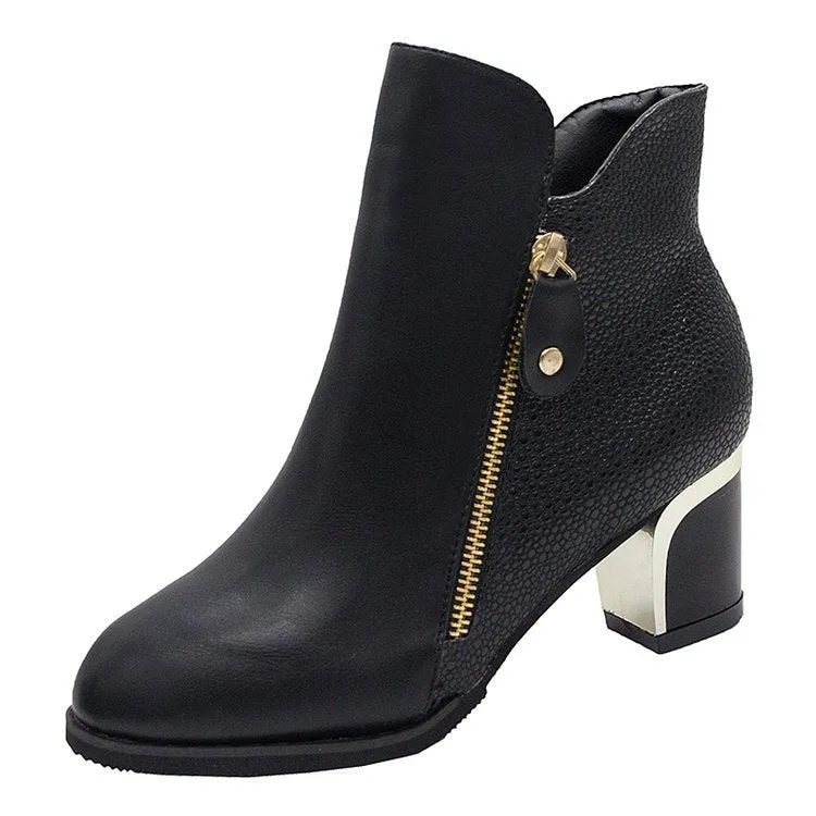 Women's Fashion Side Zipper Ankle Boots Autumn/ Winter  Boots Pointed High Quality Solid Ladies Shoes PU High Heels Boots